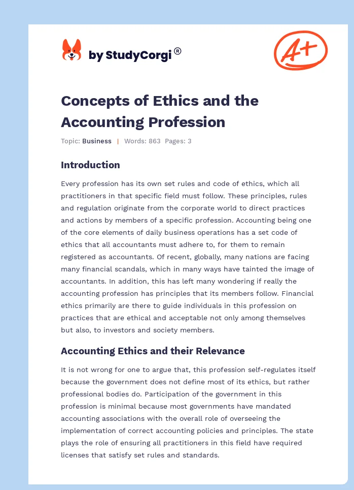 Concepts of Ethics and the Accounting Profession. Page 1