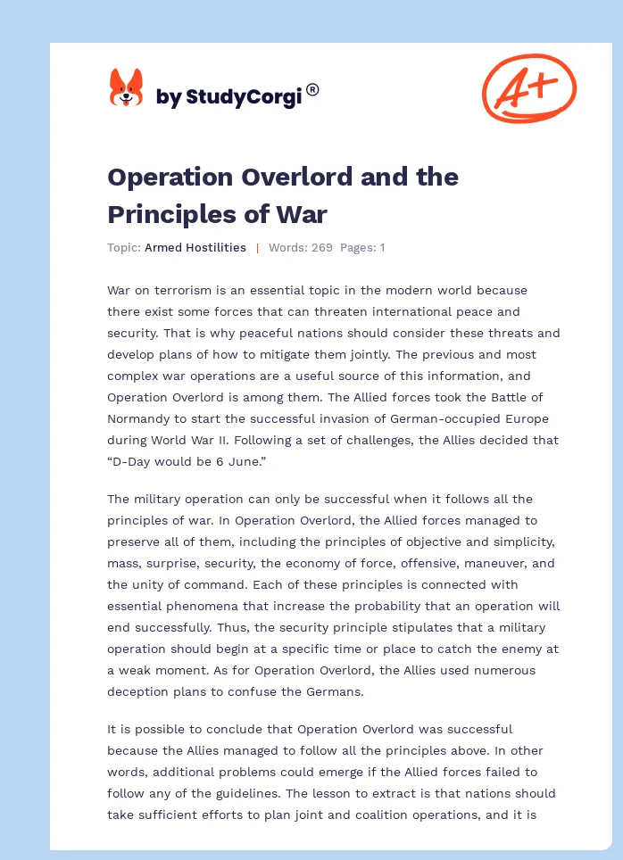 Operation Overlord and the Principles of War. Page 1