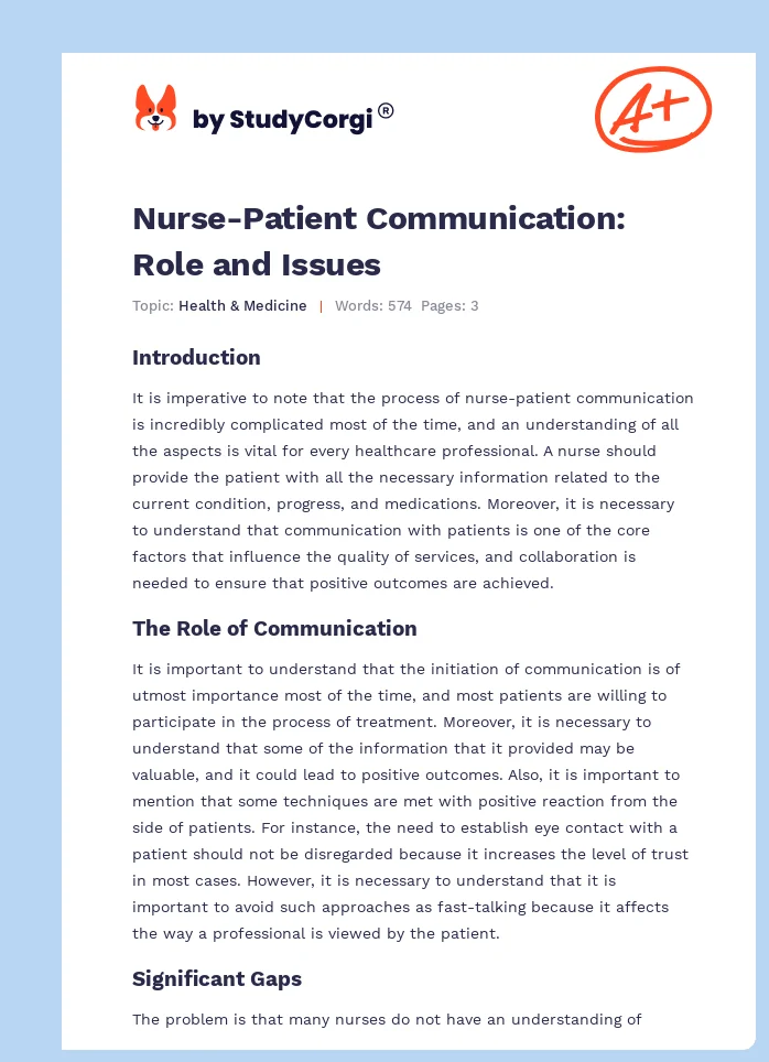 Nurse-Patient Communication: Role and Issues. Page 1