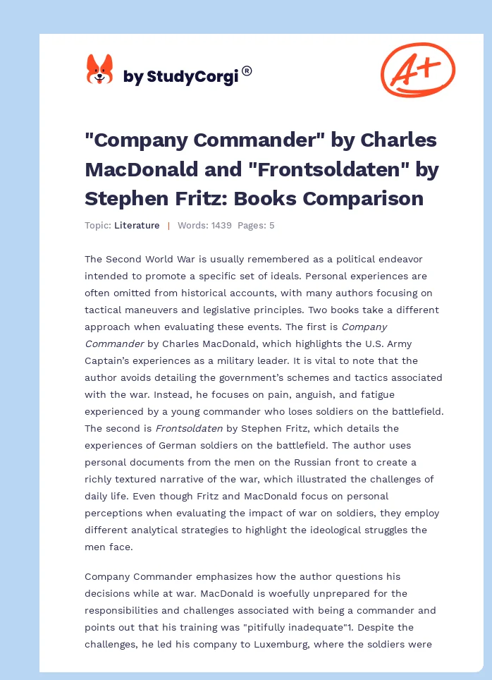 "Company Commander" by Charles MacDonald and "Frontsoldaten" by Stephen Fritz: Books Comparison. Page 1