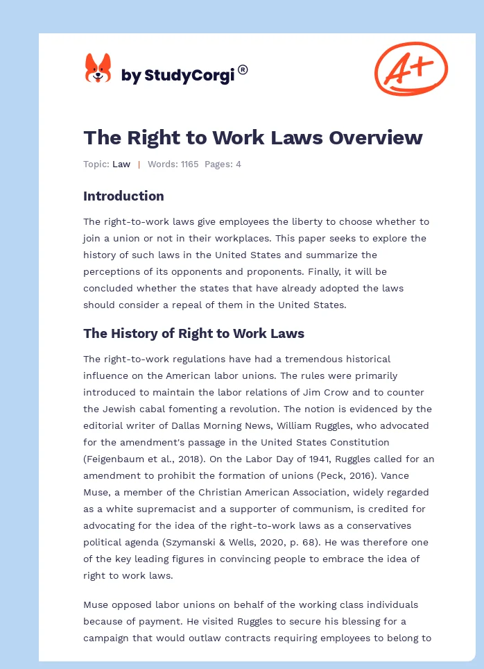 The Right to Work Laws Overview. Page 1