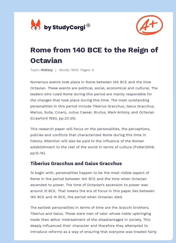 Rome from 140 BCE to the Reign of Octavian. Page 1