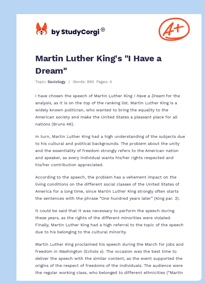 Martin Luther King's "I Have a Dream". Page 1