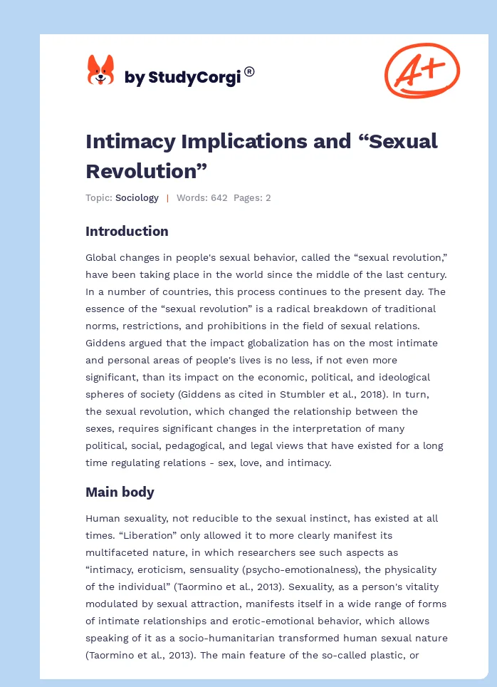 Intimacy Implications and “Sexual Revolution”. Page 1