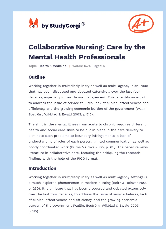 Collaborative Nursing: Care by the Mental Health Professionals. Page 1