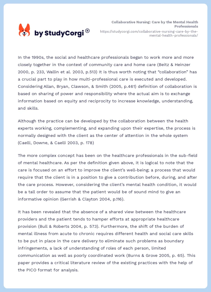 Collaborative Nursing: Care by the Mental Health Professionals. Page 2