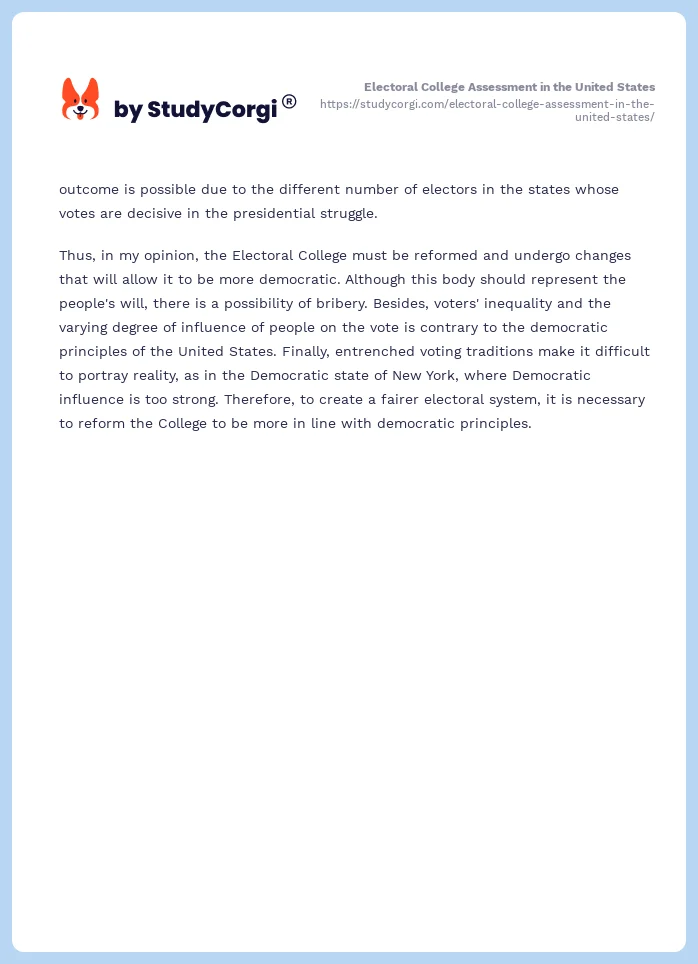 Electoral College Assessment in the United States. Page 2