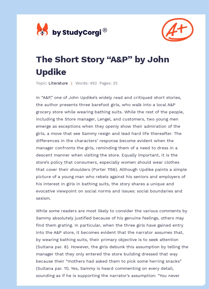 The Short Story “A&P” by John Updike. Page 1