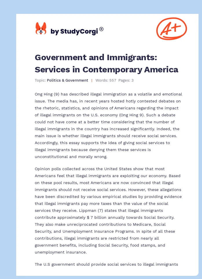 Government and Immigrants: Services in Contemporary America. Page 1