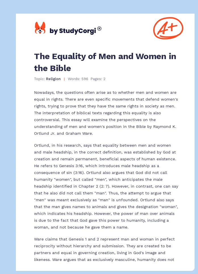 The Equality of Men and Women in the Bible. Page 1