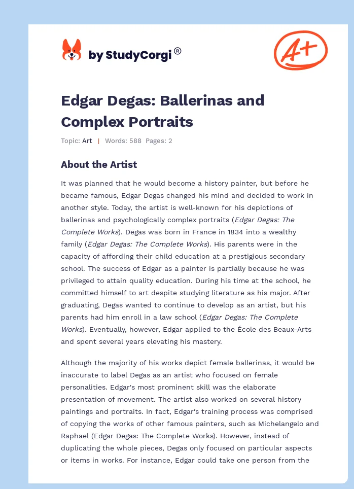 Edgar Degas: Ballerinas and Complex Portraits. Page 1