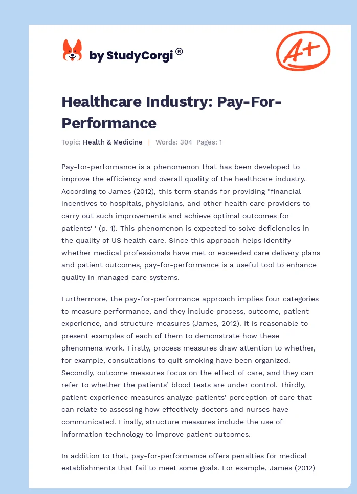 Healthcare Industry: Pay-For-Performance. Page 1