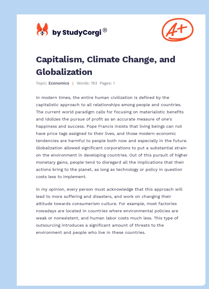 Capitalism, Climate Change, and Globalization. Page 1