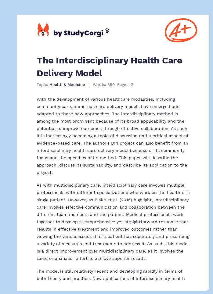 The Interdisciplinary Health Care Delivery Model. Page 1