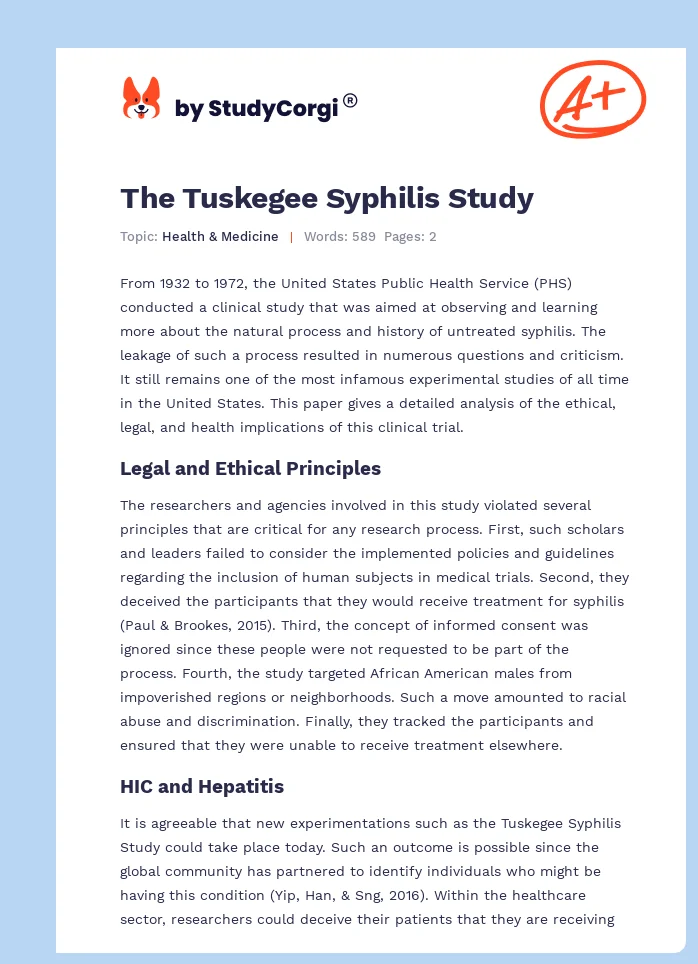 The Tuskegee Syphilis Study. Page 1