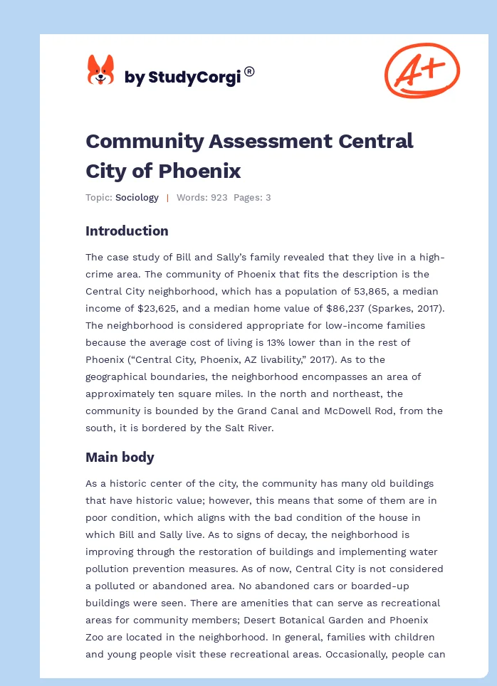 Community Assessment Central City of Phoenix. Page 1