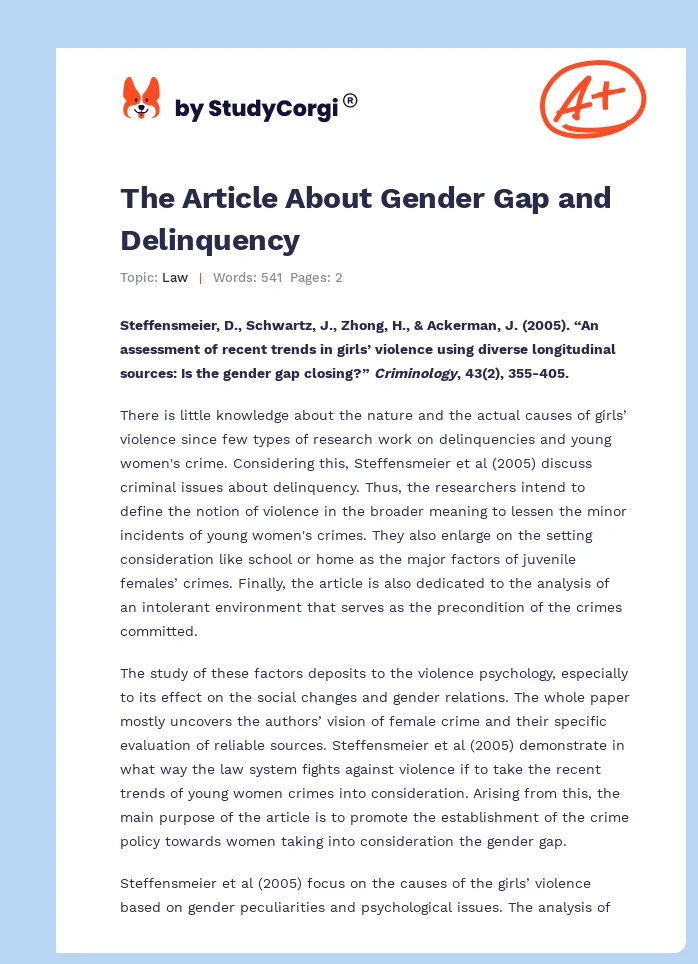 The Article About Gender Gap and Delinquency. Page 1