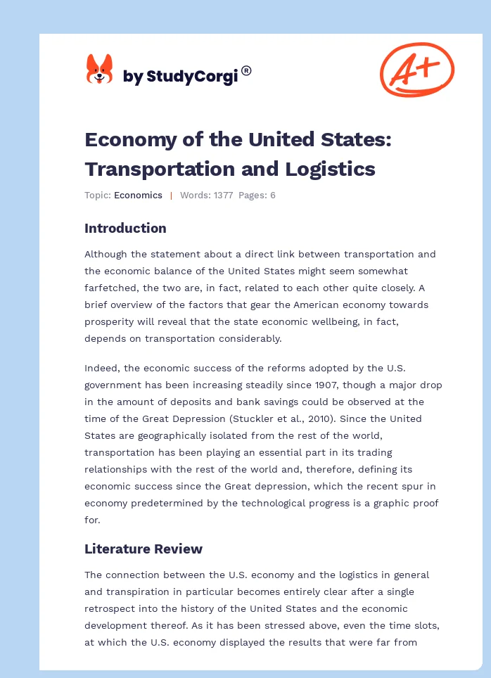 Economy of the United States: Transportation and Logistics. Page 1