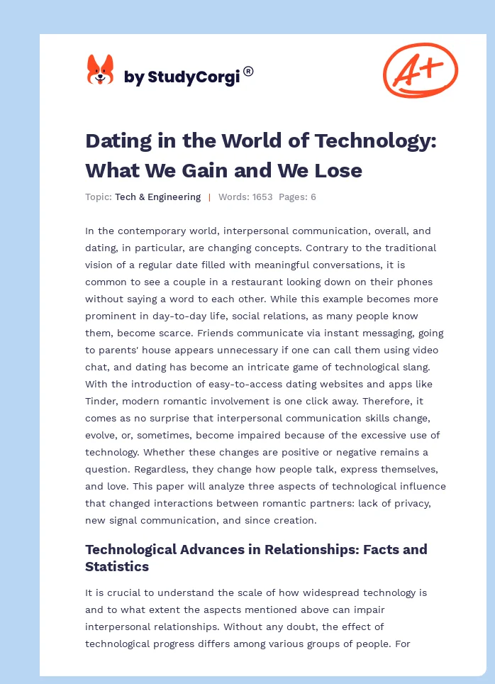 Dating in the World of Technology: What We Gain and We Lose. Page 1