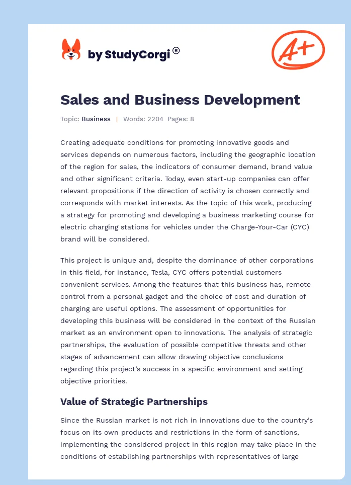 Sales and Business Development. Page 1