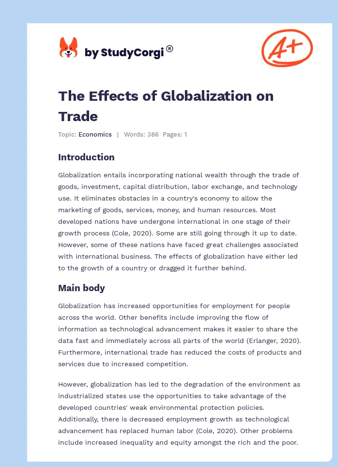 The Effects of Globalization on Trade. Page 1