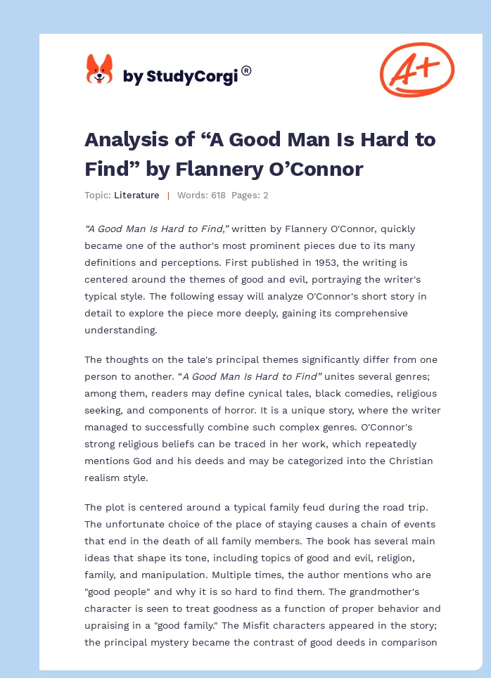 Analysis of “A Good Man Is Hard to Find” by Flannery O’Connor. Page 1