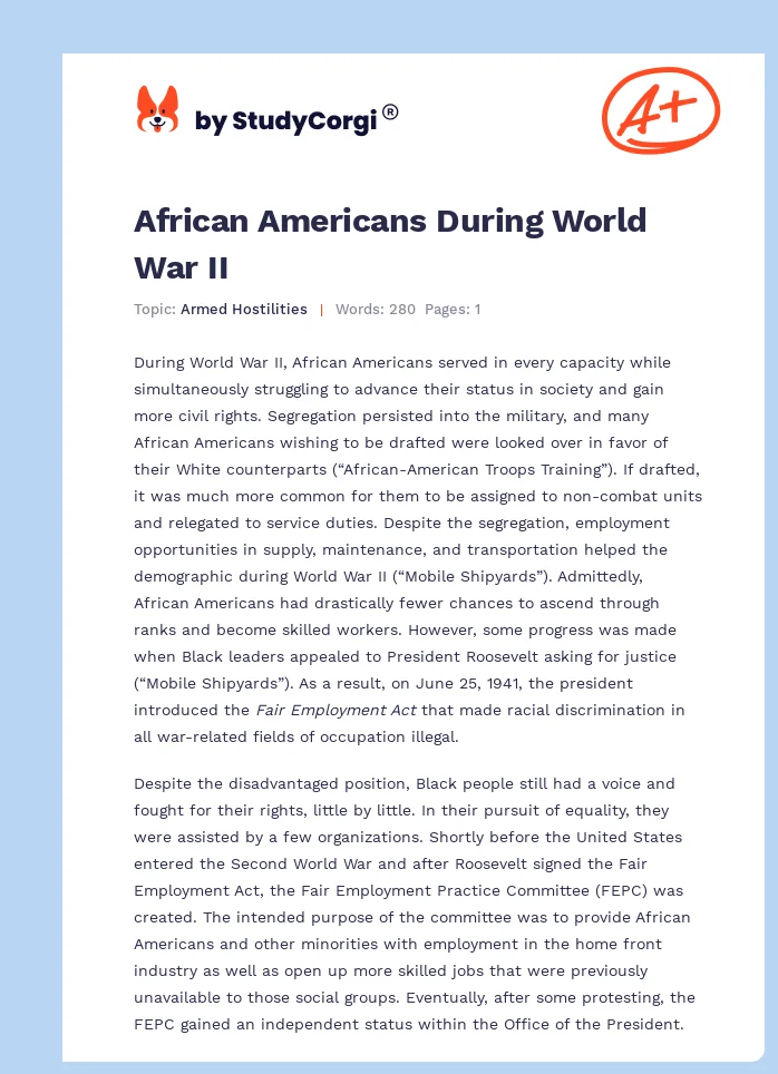 African Americans During World War II. Page 1