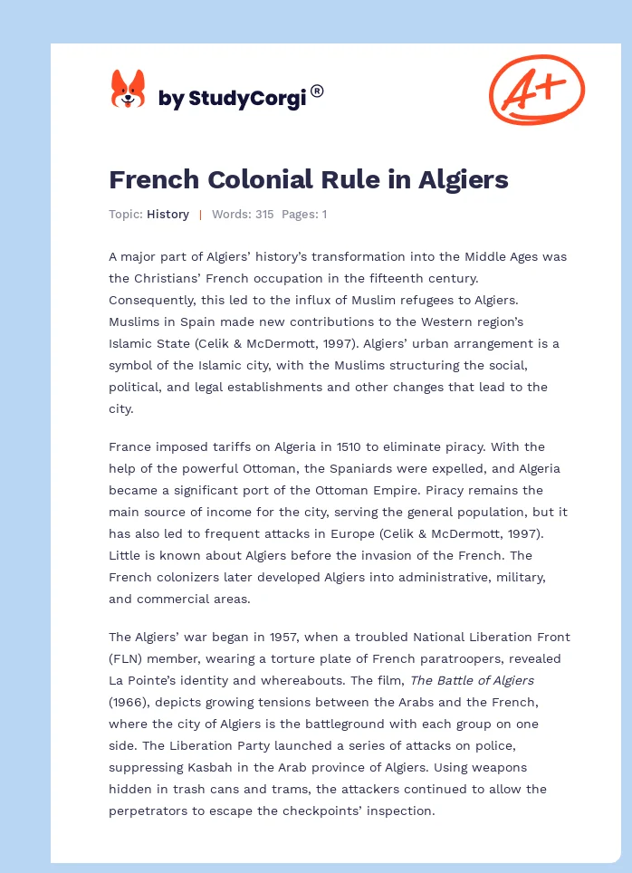 French Colonial Rule in Algiers. Page 1
