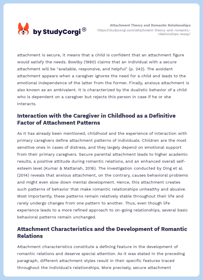 Attachment Theory and Romantic Relationships. Page 2