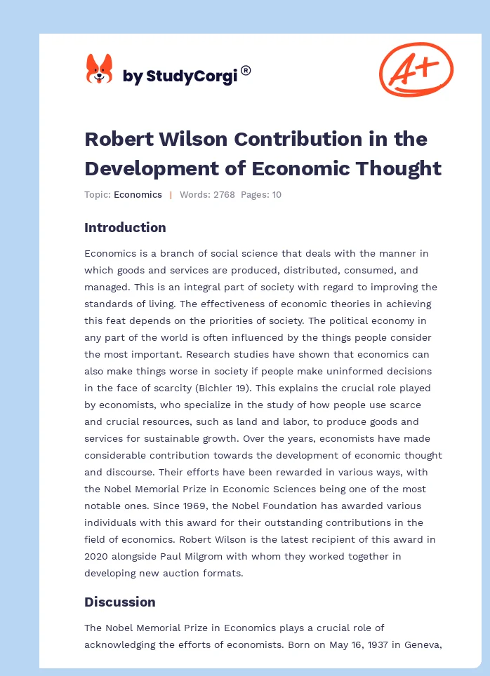 Robert Wilson Contribution in the Development of Economic Thought. Page 1