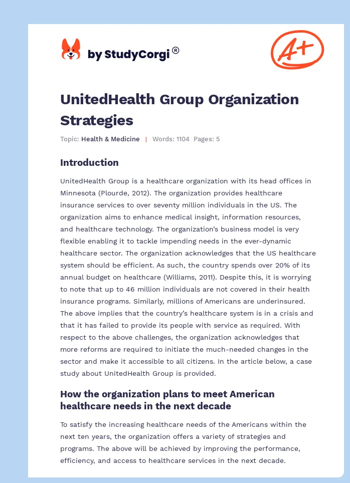 UnitedHealth Group Organization Strategies. Page 1