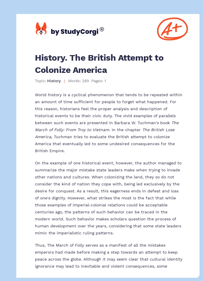 History. The British Attempt to Colonize America. Page 1