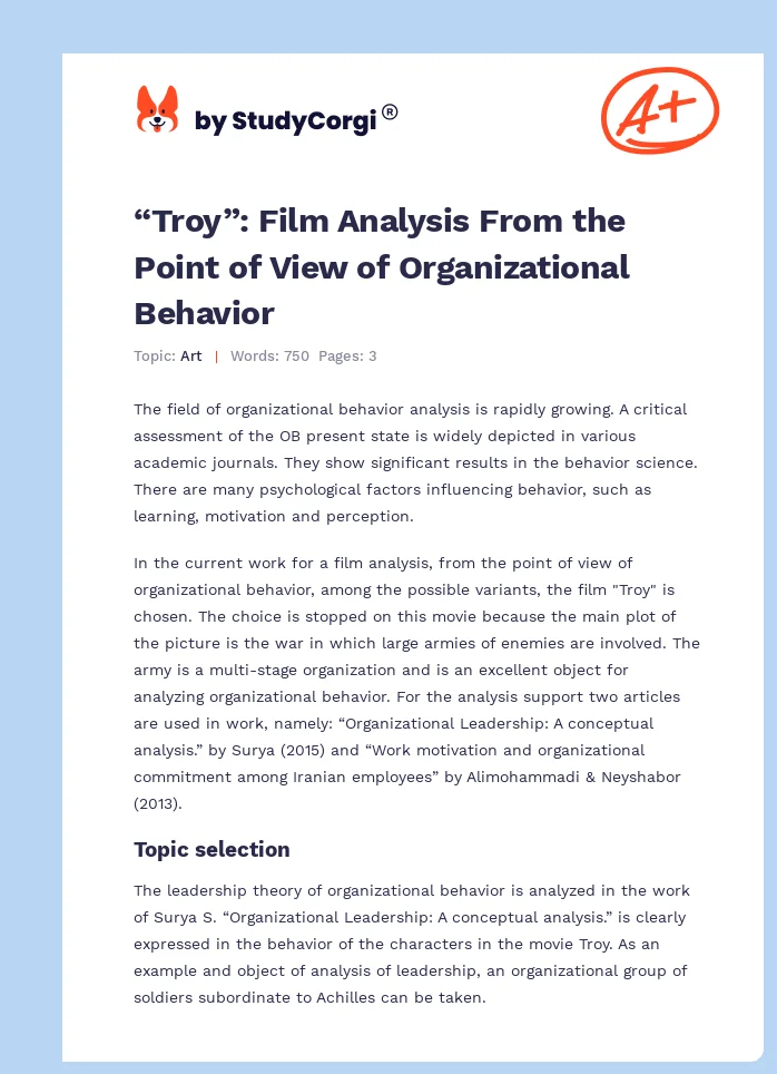 “Troy”: Film Analysis From the Point of View of Organizational Behavior. Page 1