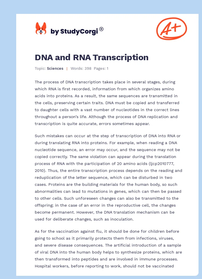 DNA and RNA Transcription. Page 1