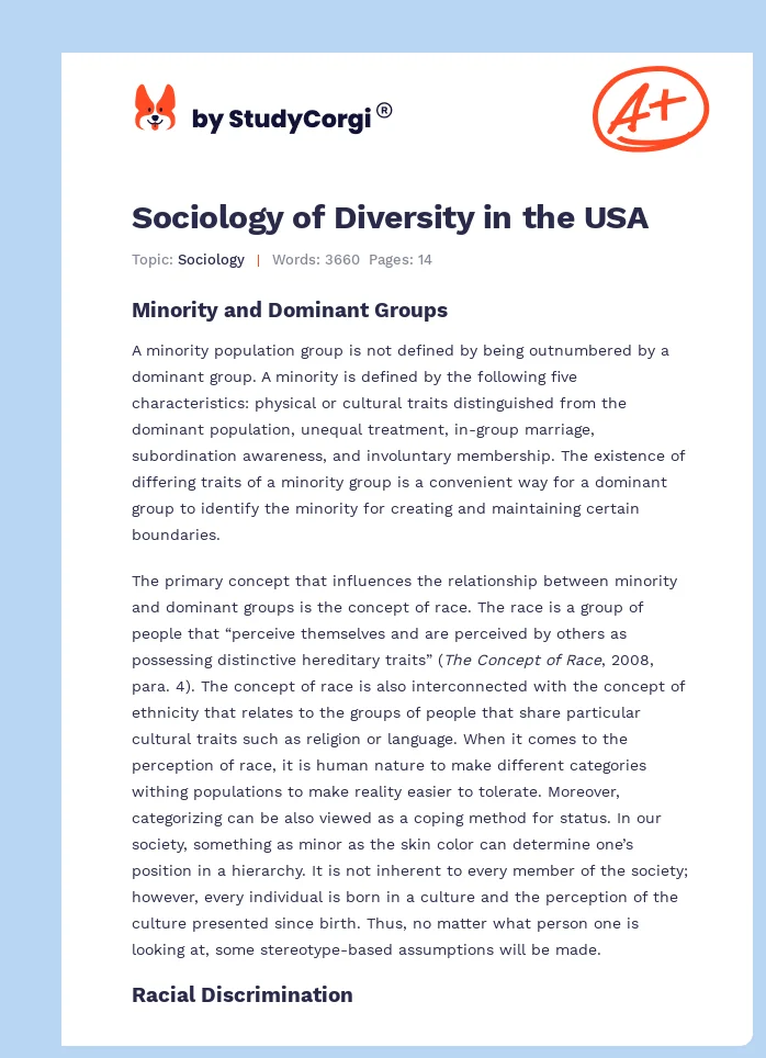 Sociology of Diversity in the USA. Page 1