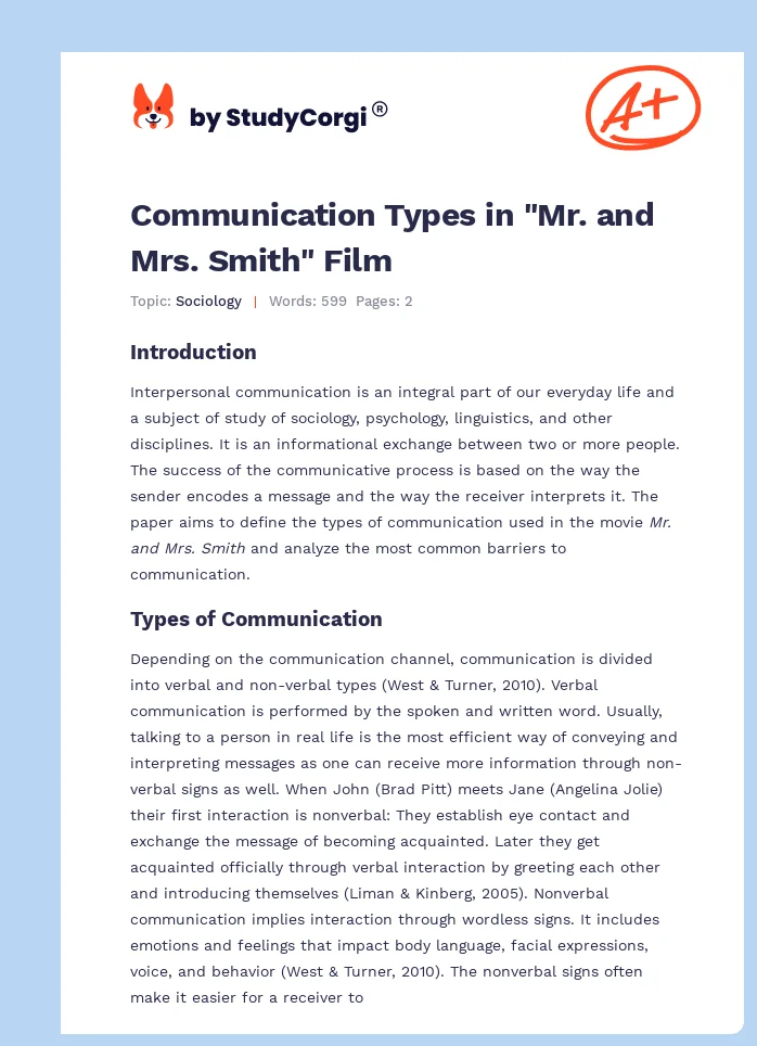 Communication Types in "Mr. and Mrs. Smith" Film. Page 1