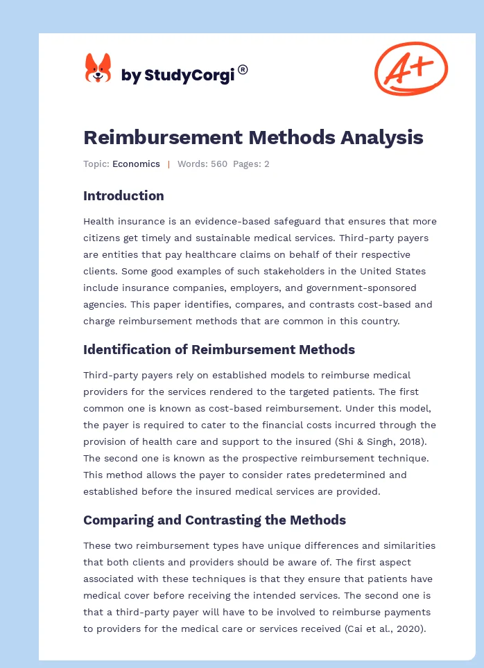 Reimbursement Methods Analysis. Page 1