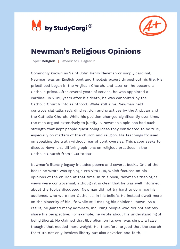Newman’s Religious Opinions. Page 1