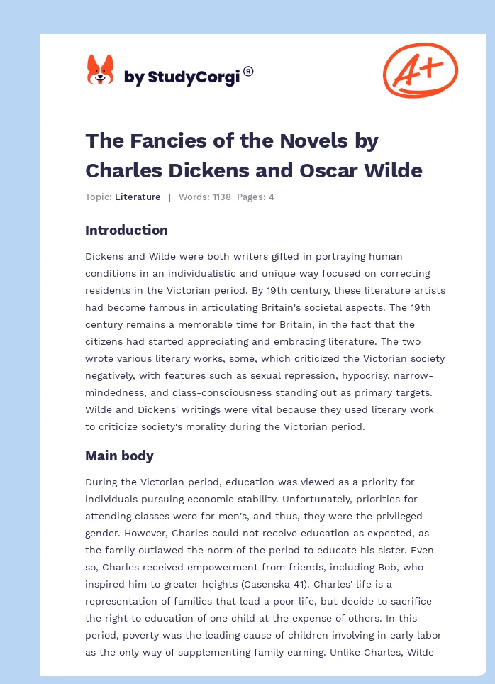 The Fancies of the Novels by Charles Dickens and Oscar Wilde. Page 1