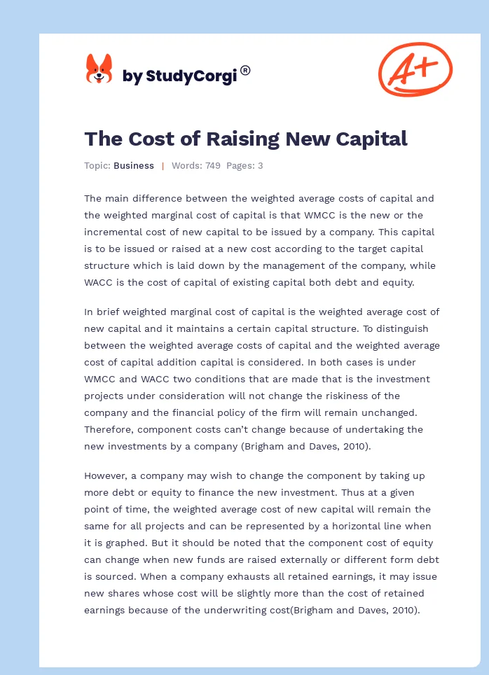 The Cost of Raising New Capital. Page 1