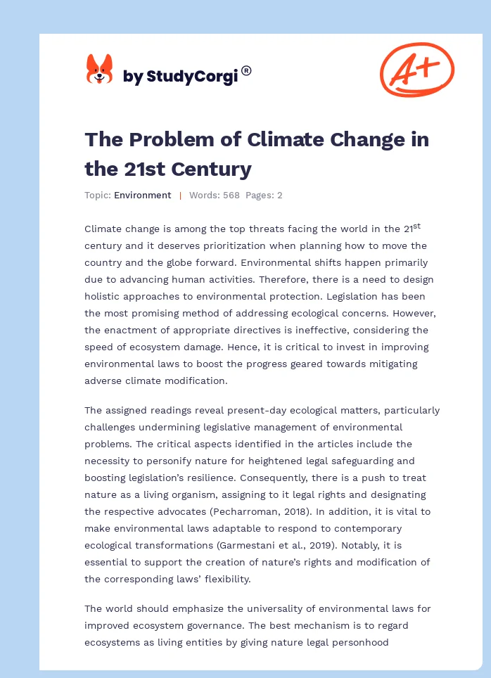 The Problem of Climate Change in the 21st Century. Page 1