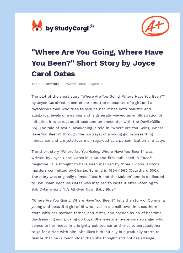 "Where Are You Going, Where Have You Been?" Short Story by Joyce Carol Oates. Page 1