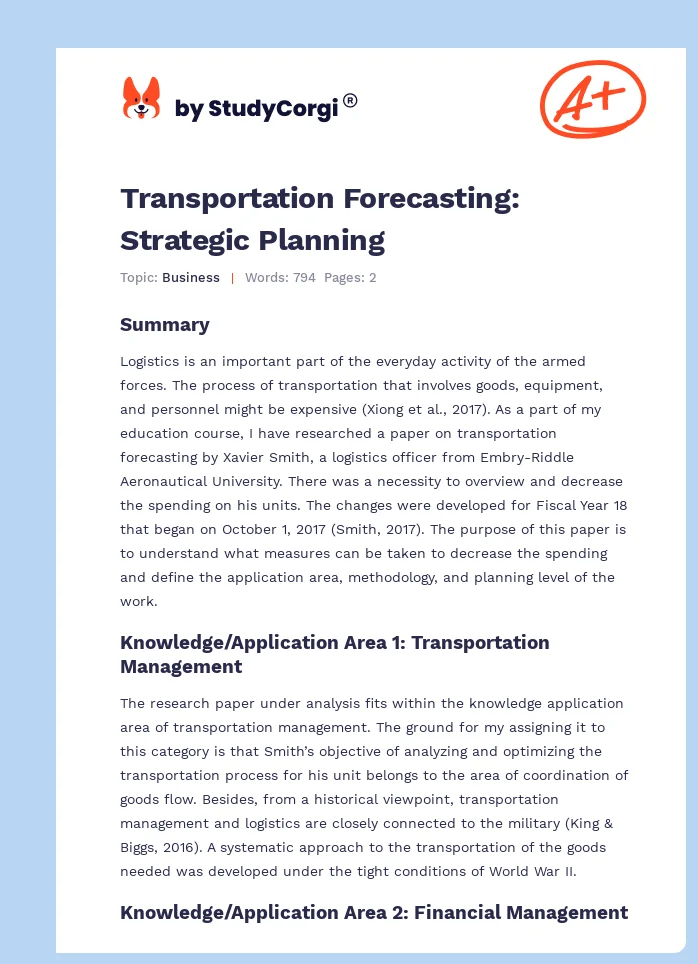 Transportation Forecasting: Strategic Planning. Page 1