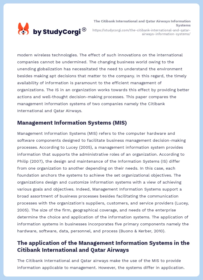 The Citibank International and Qatar Airways Information Systems. Page 2