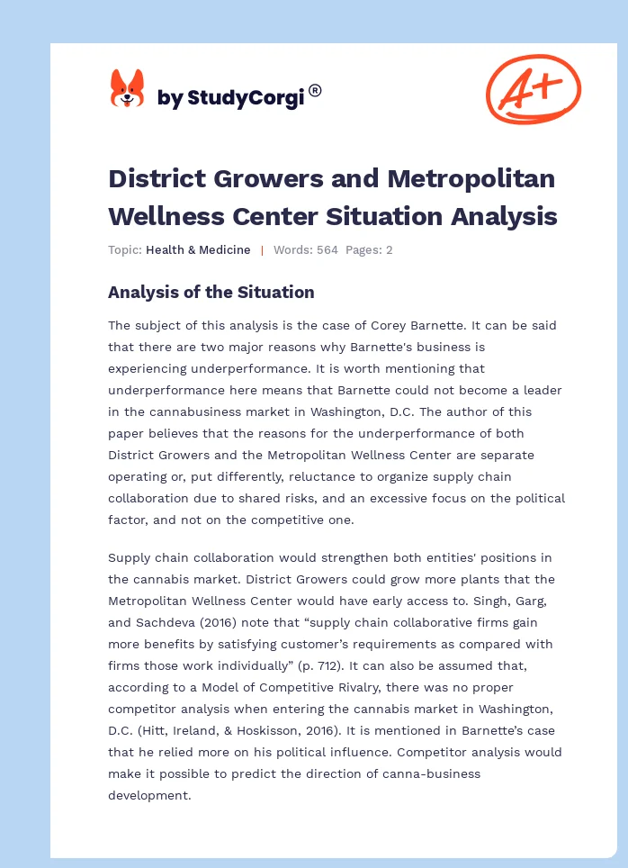 District Growers and Metropolitan Wellness Center Situation Analysis. Page 1