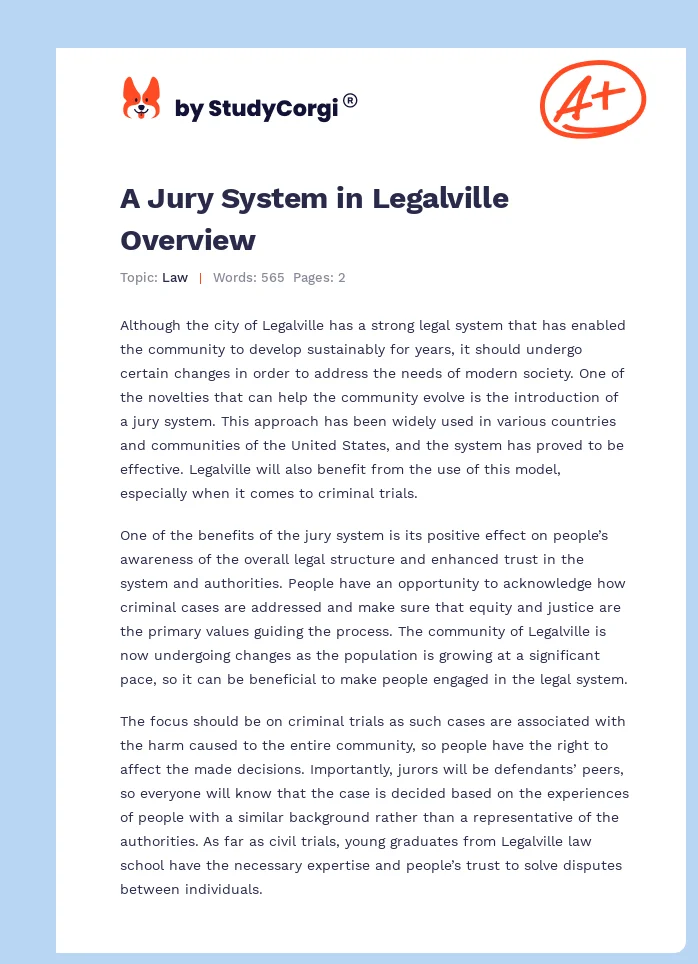 A Jury System in Legalville Overview. Page 1