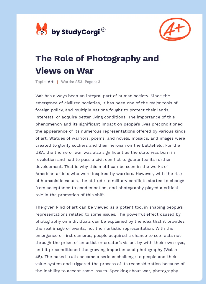 The Role of Photography and Views on War. Page 1