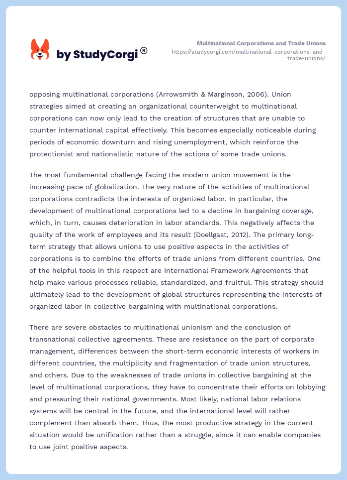 Multinational Corporations and Trade Unions. Page 2