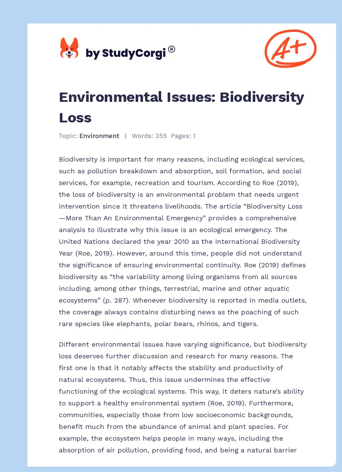 Environmental Issues: Biodiversity Loss. Page 1