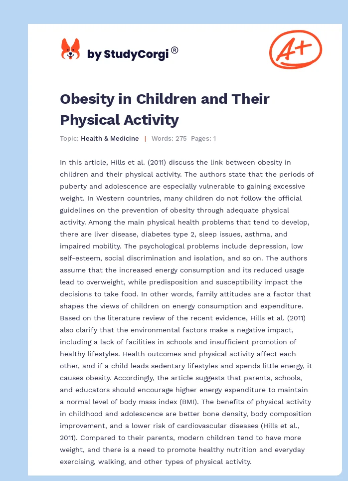 Obesity in Children and Their Physical Activity. Page 1